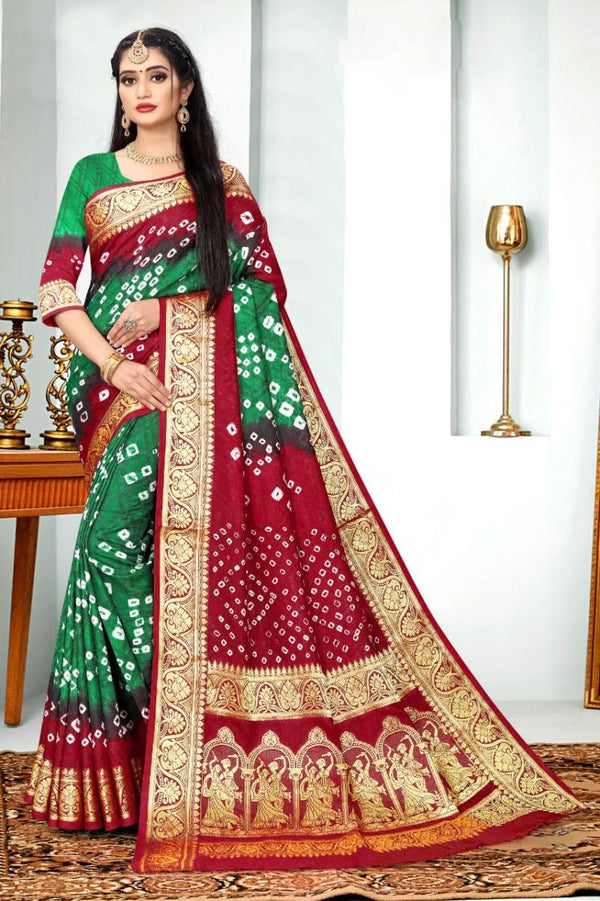 Arshla bandhej silk saree with zari weaving work
