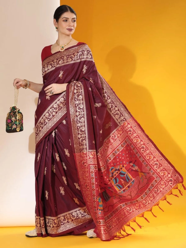 Asanaa soft raw silk saree with woven design