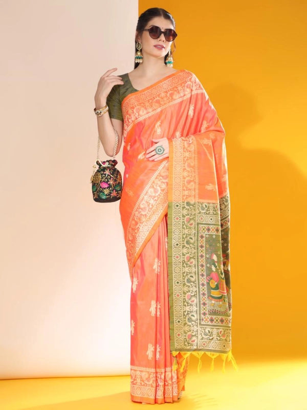 Asanaa soft raw silk saree with woven design