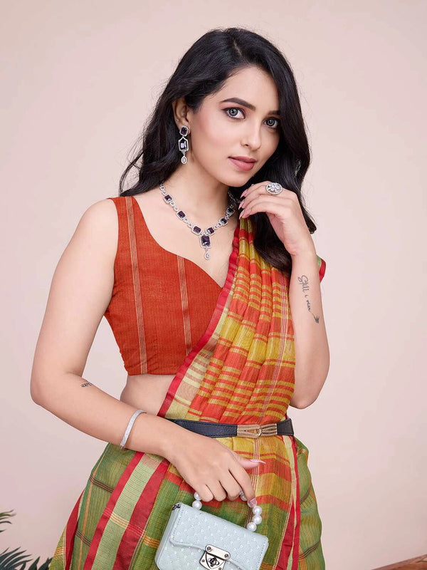 Mahendi green kota doriya saree with zari weaving work