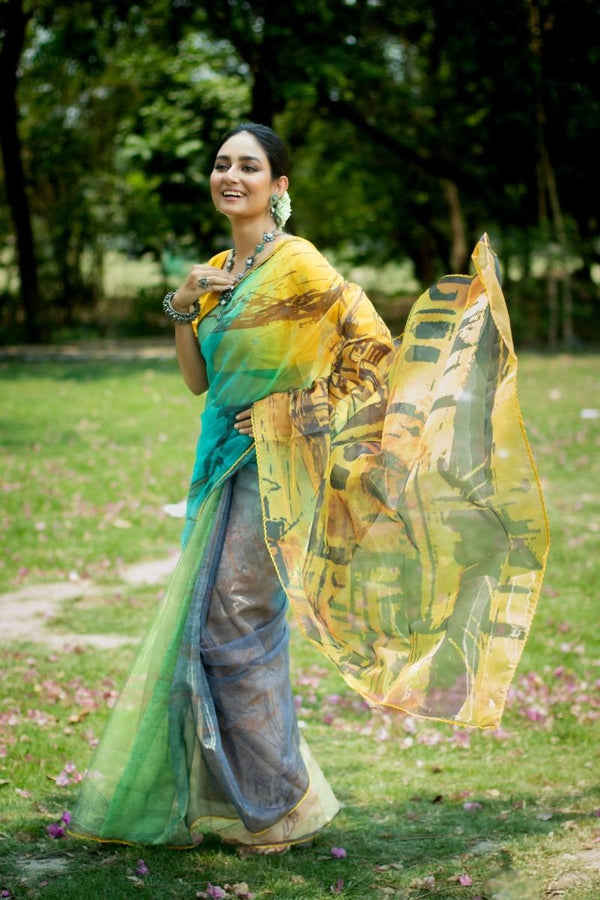 Kushbu organza silk saree with digital printed work
