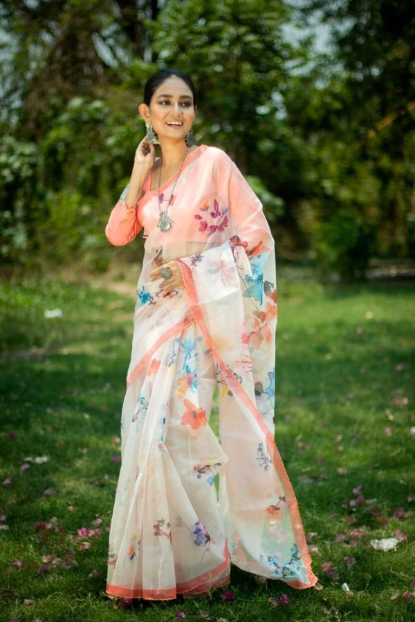 Kushbu organza silk saree with digital printed work