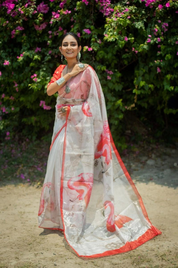 Kushbu organza silk saree with digital printed work