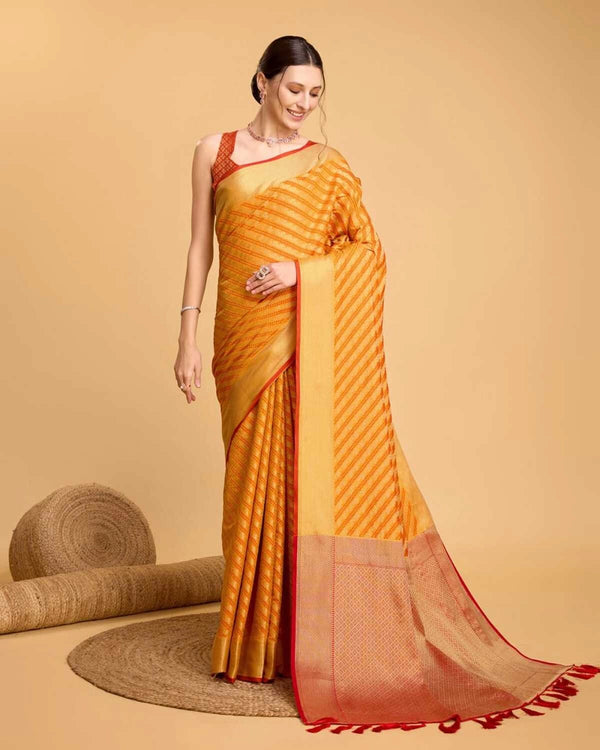 Orange color kanchipuram silk saree with zari woven work