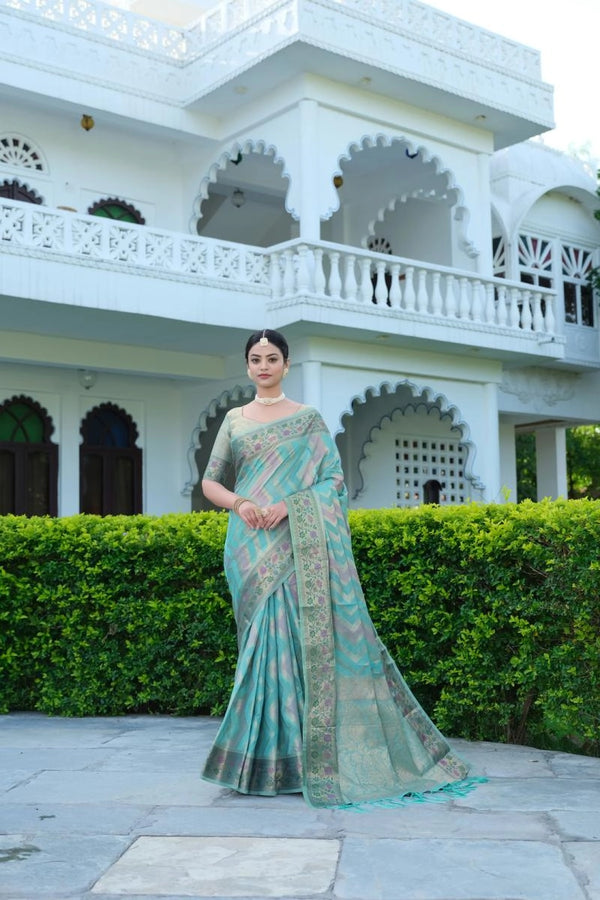 Rangkat organza silk saree with zari weaving work