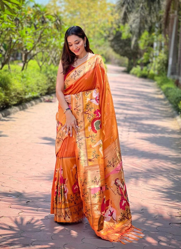 Oragami paithani silk saree with zari weaving work
