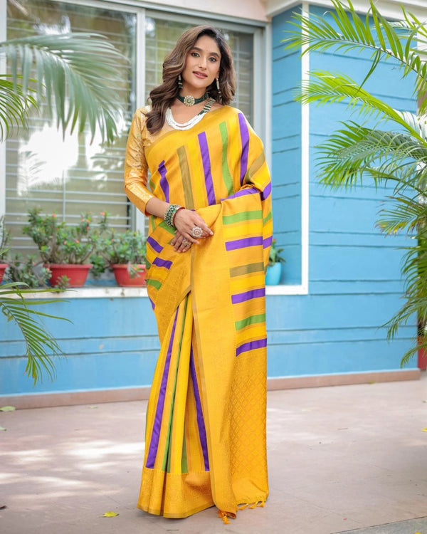 Mirana Kanjivaram pattu silk saree multi color with zari weaving rich pallu & border