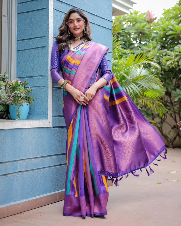 Mirana Kanjivaram pattu silk saree multi color with zari weaving rich pallu & border