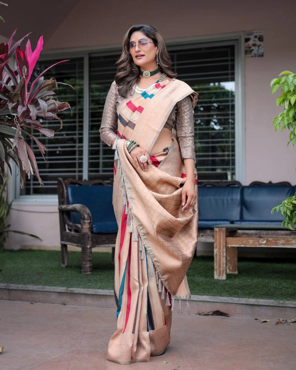 Mirana Kanjivaram pattu silk saree multi color with zari weaving rich pallu & border