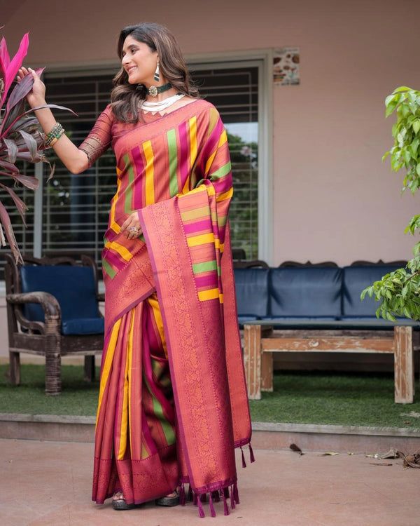 Mirana Kanjivaram pattu silk saree multi color with zari weaving rich pallu & border