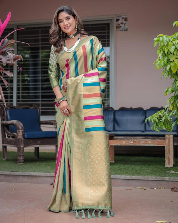 Mirana Kanjivaram pattu silk saree multi color with zari weaving rich pallu & border