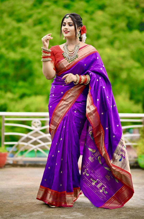 Harshani Violet paithani silk saree with zari weaving work