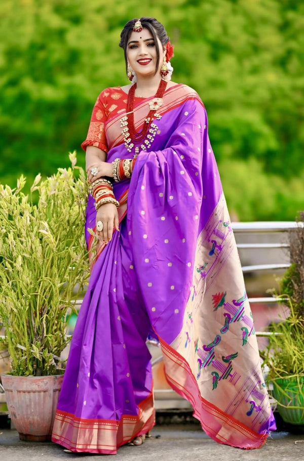 Harshani Violet paithani silk saree with zari weaving work