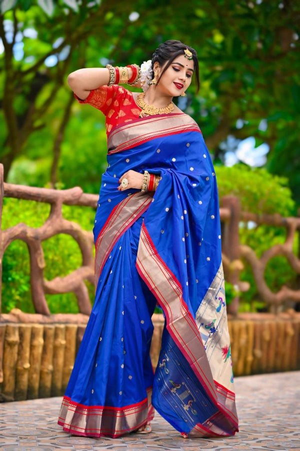 Harshani Violet paithani silk saree with zari weaving work