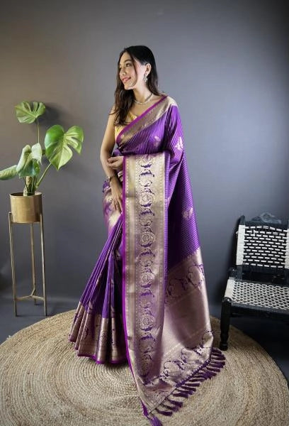 Tiranshika kanchipuram silk saree with golden zari weaving work