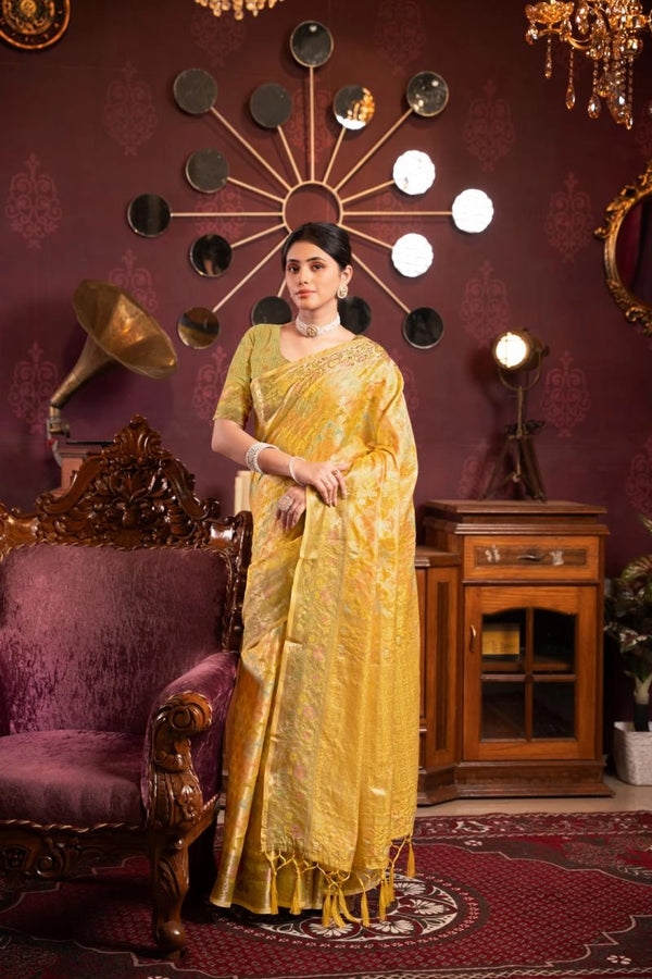 Rionaa organza silk saree with zari weaving work