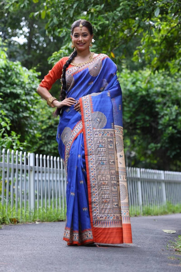 Kanikaa Madhubani Printed Soft Tussar Silk Saree aree