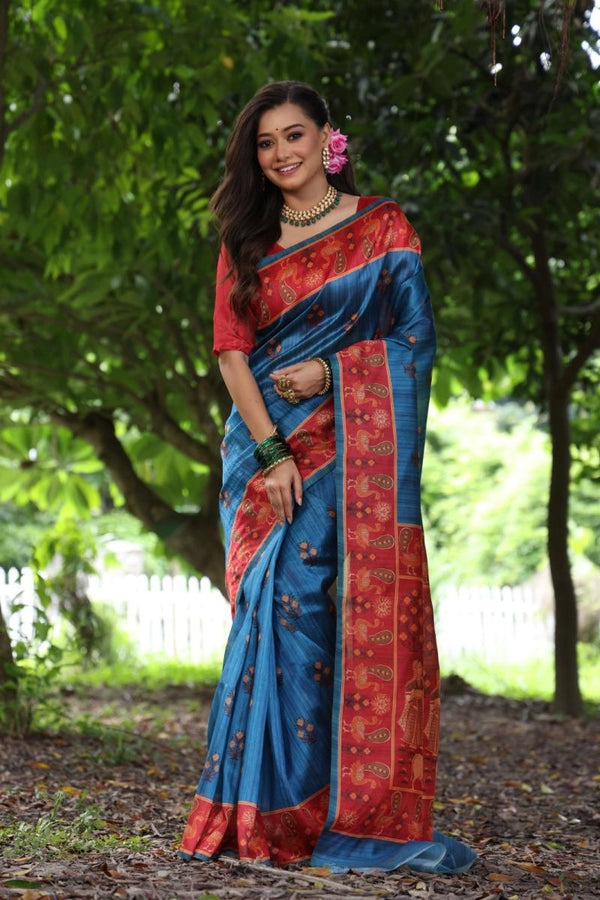 Morbani peacock printed tussar silk saree