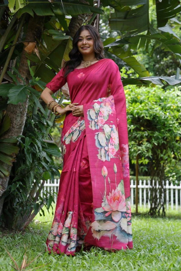 Yogita lotus printed bollywood soft tussar silk saree