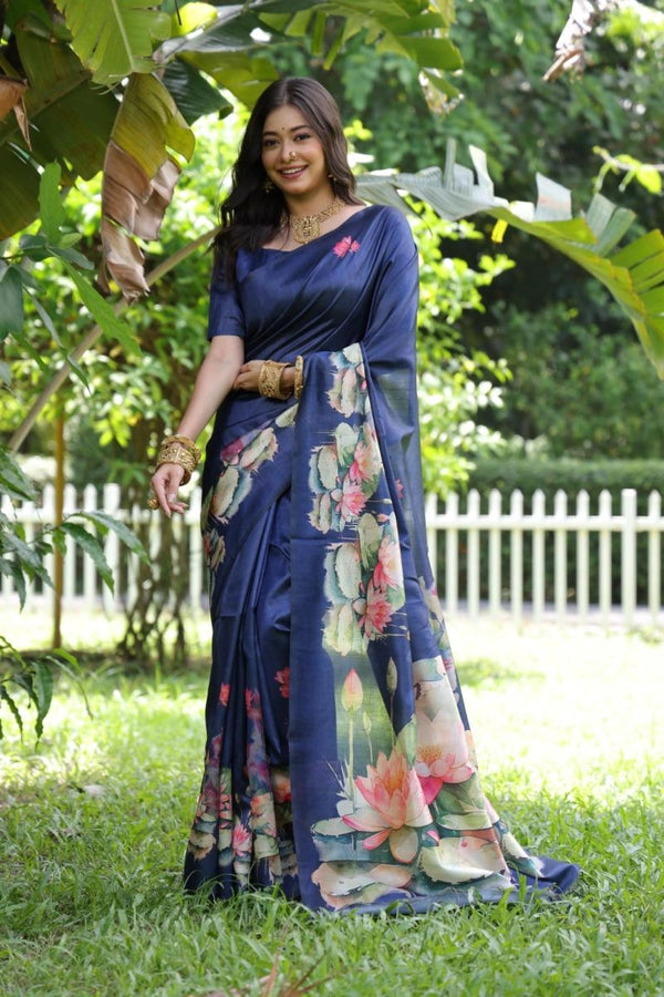 Yogita lotus printed bollywood soft tussar silk saree