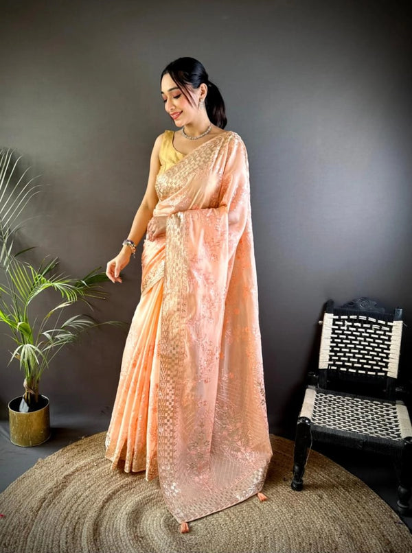 Party wear Premium organza silk saree with embroidery work