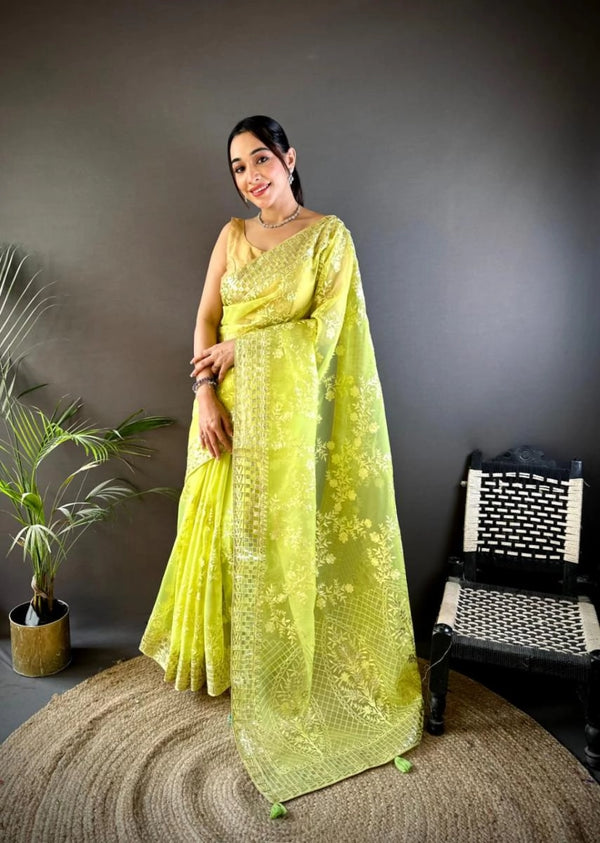 Party wear Premium organza silk saree with embroidery work