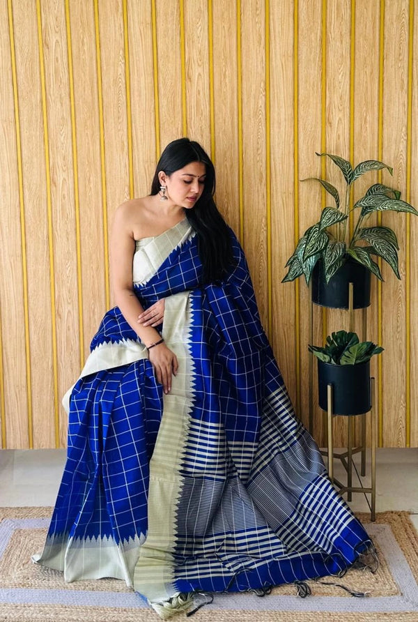 Nayra raw silk saree with weaving temple border