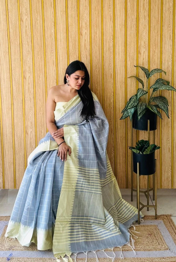 Nayra raw silk saree with weaving temple border