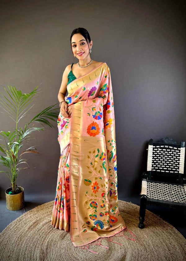 Rangal paithani traditional banarasi silk saree with jal meenakari zari weaving work