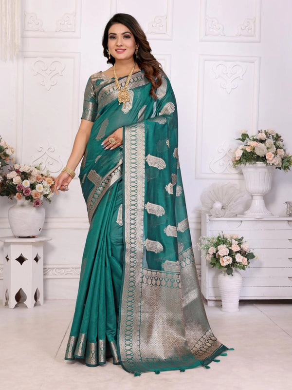 Vanshika organza silk banarasi saree with zari weaving work