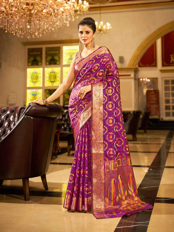 Purple soft organza silk saree with zari weaving work