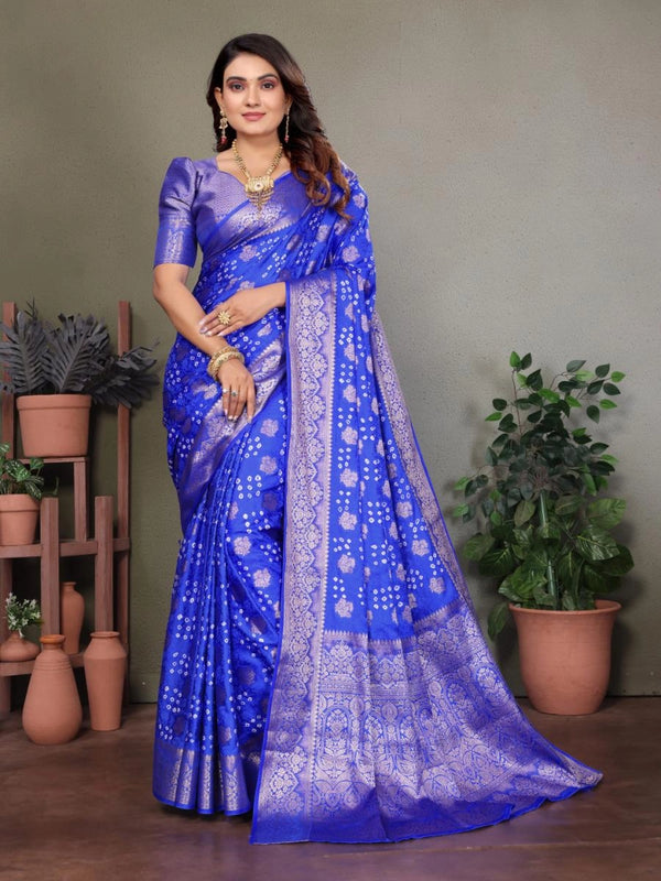 Shakuntala premium bandhej silk saree with zari weaving work