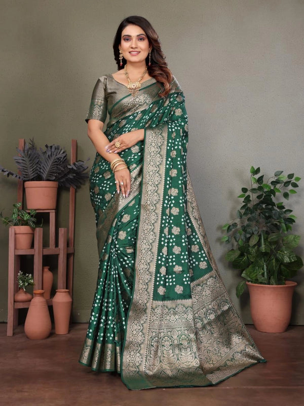 Shakuntala premium bandhej silk saree with zari weaving work