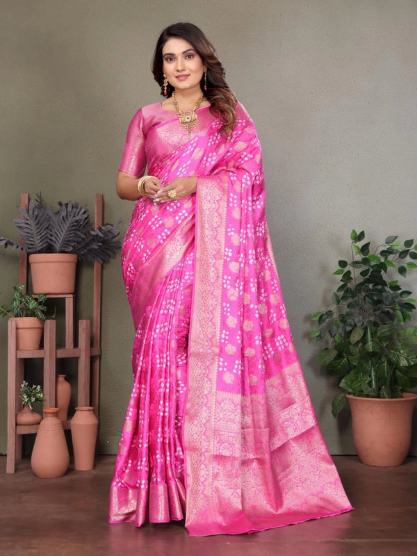 Shakuntala premium bandhej silk saree with zari weaving work