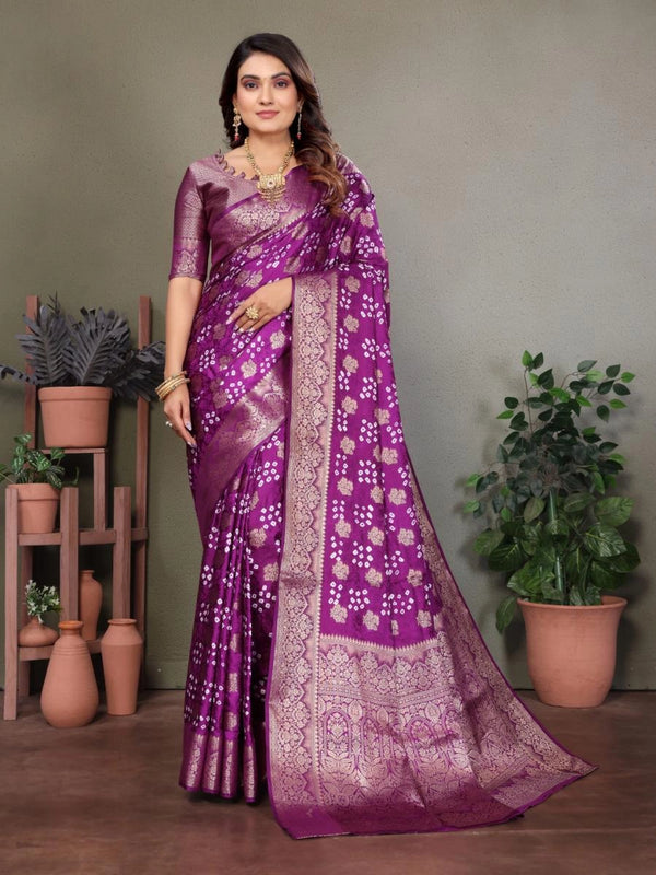 Shakuntala premium bandhej silk saree with zari weaving work