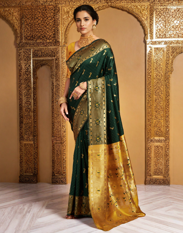 Traditional green paithani silk saree with zari weaving work