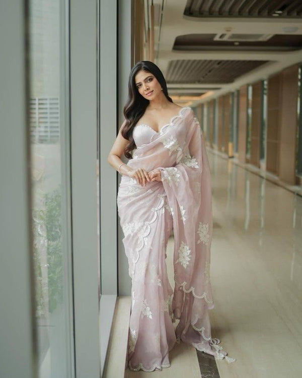 Lavender fancy jimmy choo silk saree with embroidery and sequence work