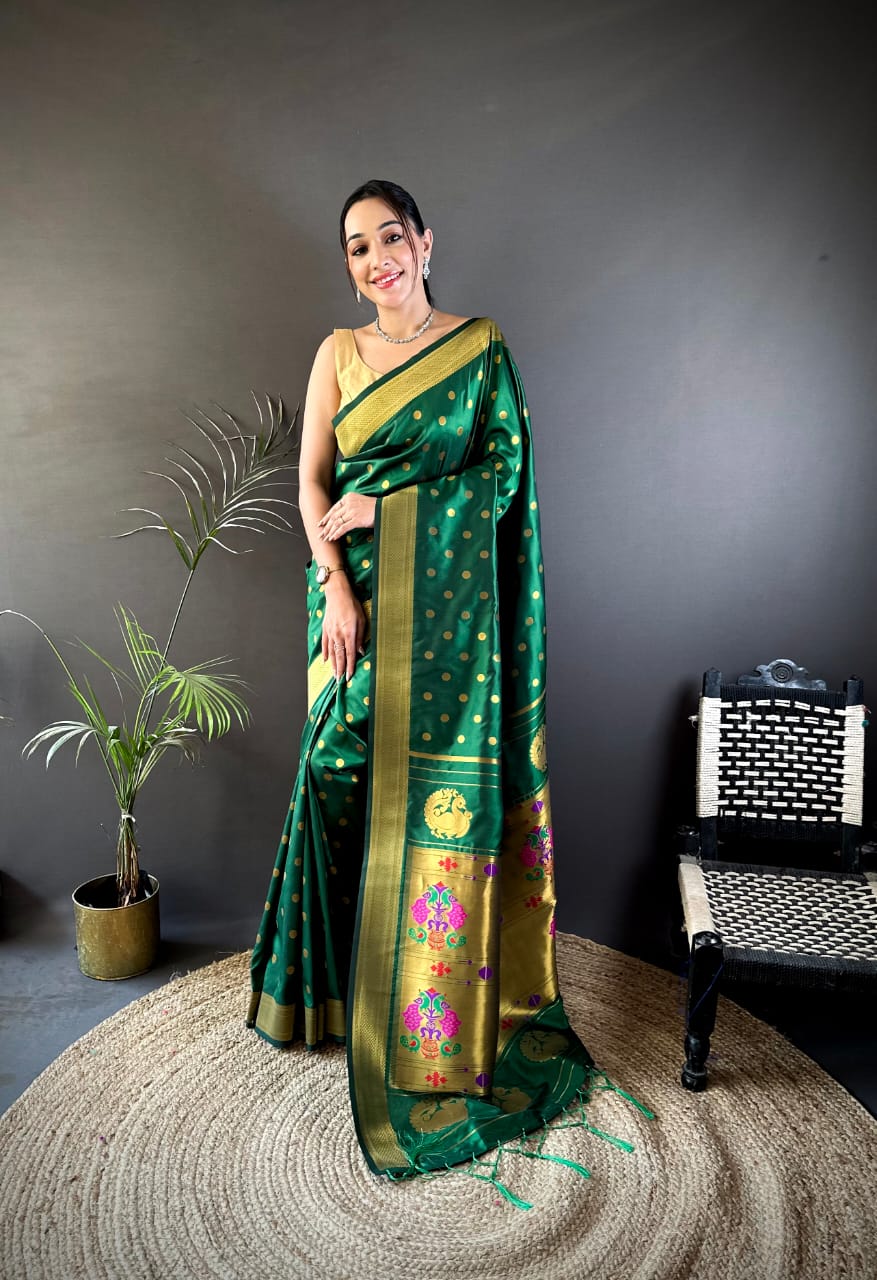 Magenta traditional paithani silk saree with zari weaving work