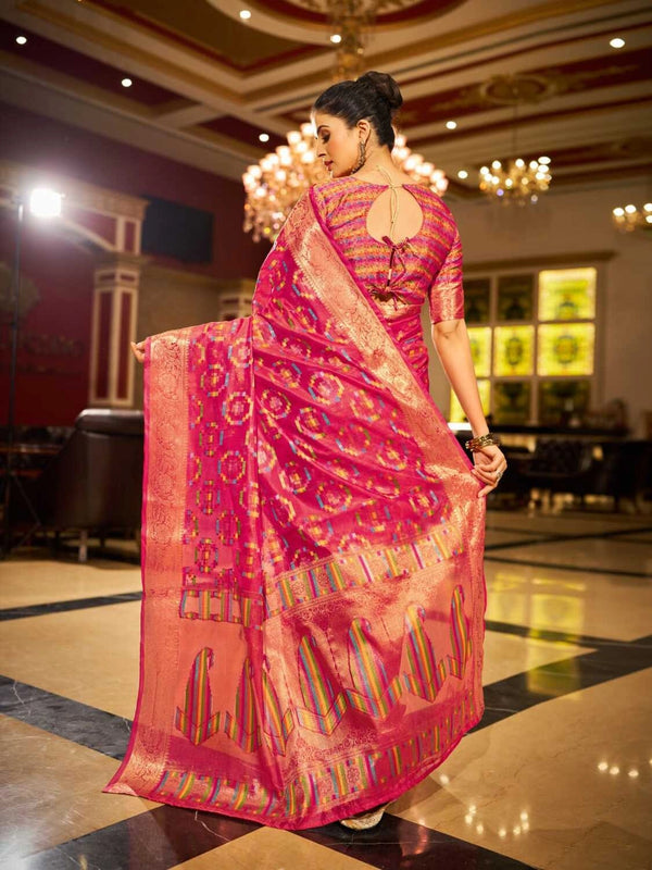 Pink soft organza silk saree with zari weaving work