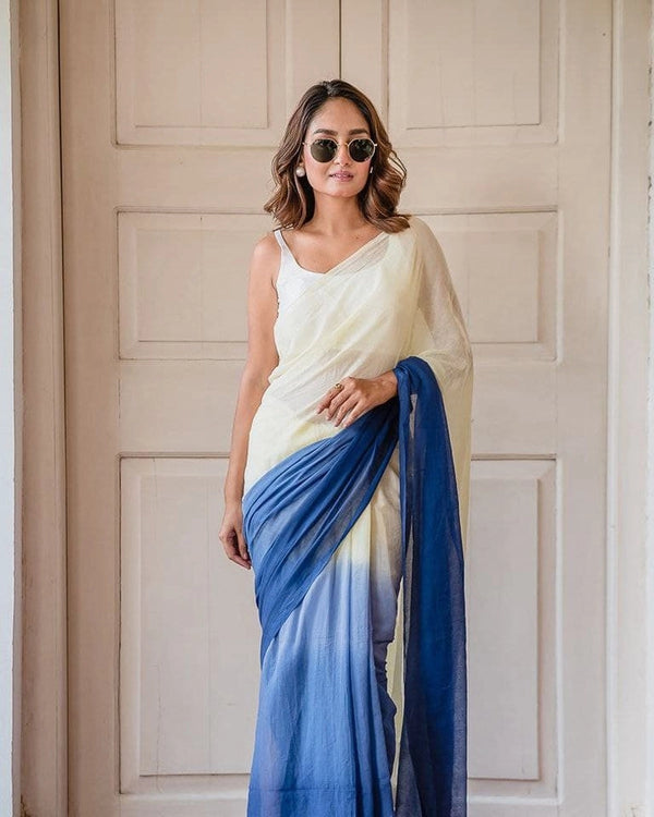 Multi colour soft flowy linen cotton saree with digital printed work