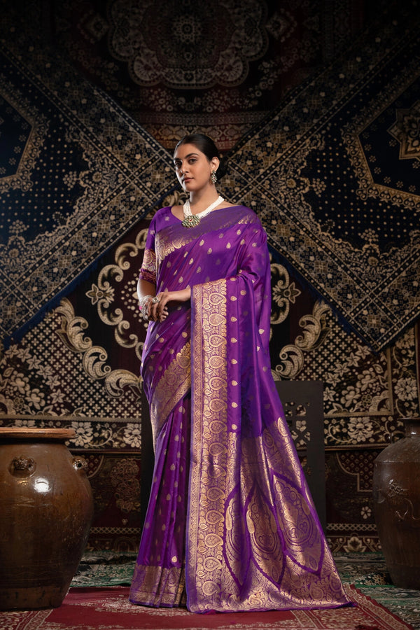 Purple banarasi silk saree with zari woven work