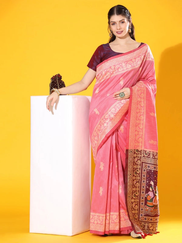 Asanaa soft raw silk saree with woven design