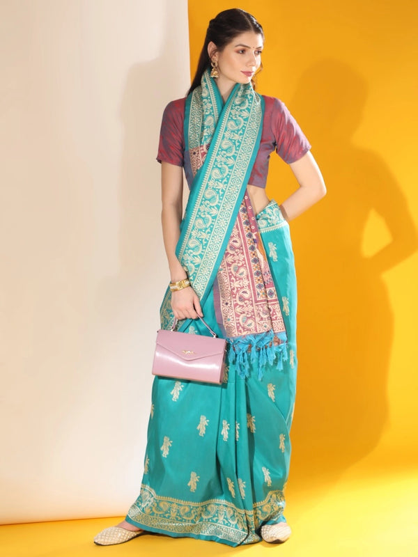 Asanaa soft raw silk saree with woven design
