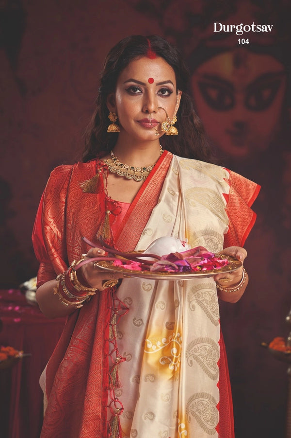 Durgotsab Special Silk Blend Saree With Zari Weaving Work
