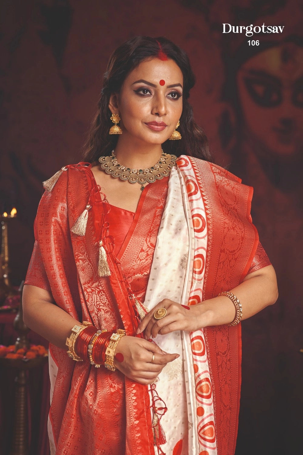 Durgotsab Special Silk Blend Saree With Zari Weaving Work