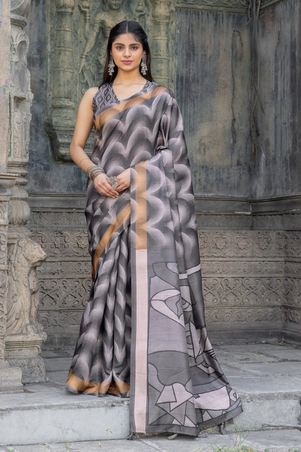 Tussar Sartin Figure Print Saree