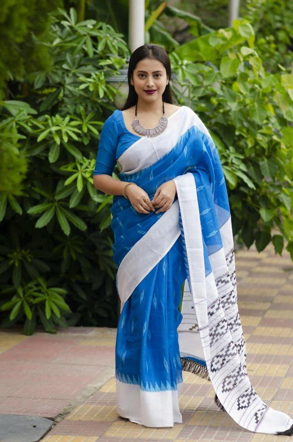 Firoji soft linen cotton saree with digital printed work
