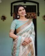 Multi summer special digital printed linen cotton saree