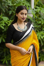 Yellow soft linen cotton saree with digital printed work
