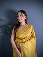 yellow color banarasi silk saree with zari weaving work
